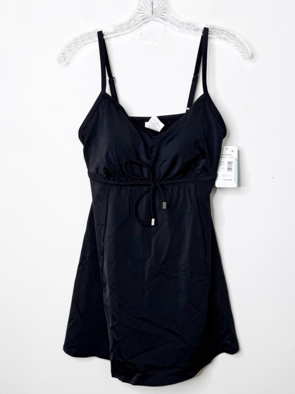 NWT SWIM SOLUTIONS Black Empire Waist Swim Dress One Piece Swimsuit Sz. 12 - Picture 3 of 4